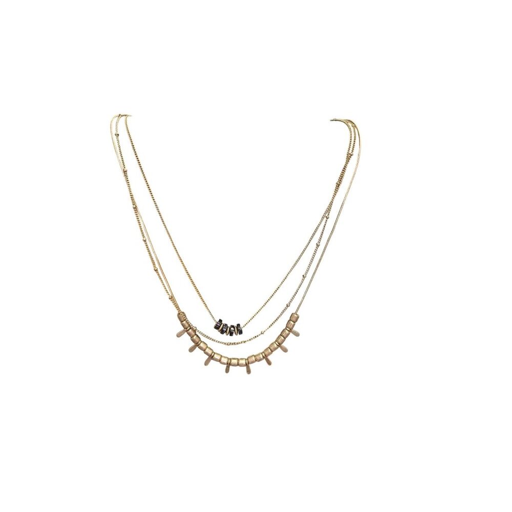 Universal Thread Layered Necklace With Gold & Black‎ Beads